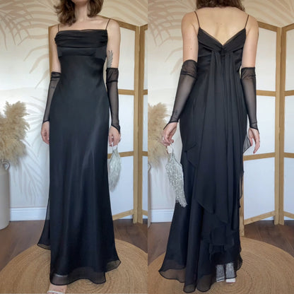 Tiffany’s black chiffon prom dress uk 10-12
