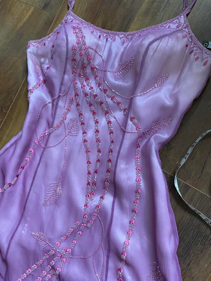 Purple 90s beaded ombré evening dress uk 14