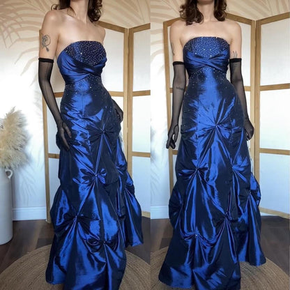 Navy shimmery taffeta beaded prom dress uk 12-14