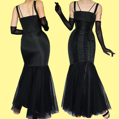 Black John Charles lace fit & flare evening dress UK 10