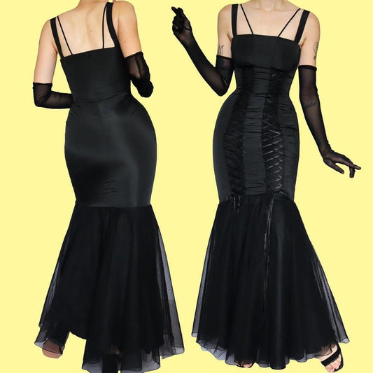 Black John Charles lace fit & flare evening dress UK 10