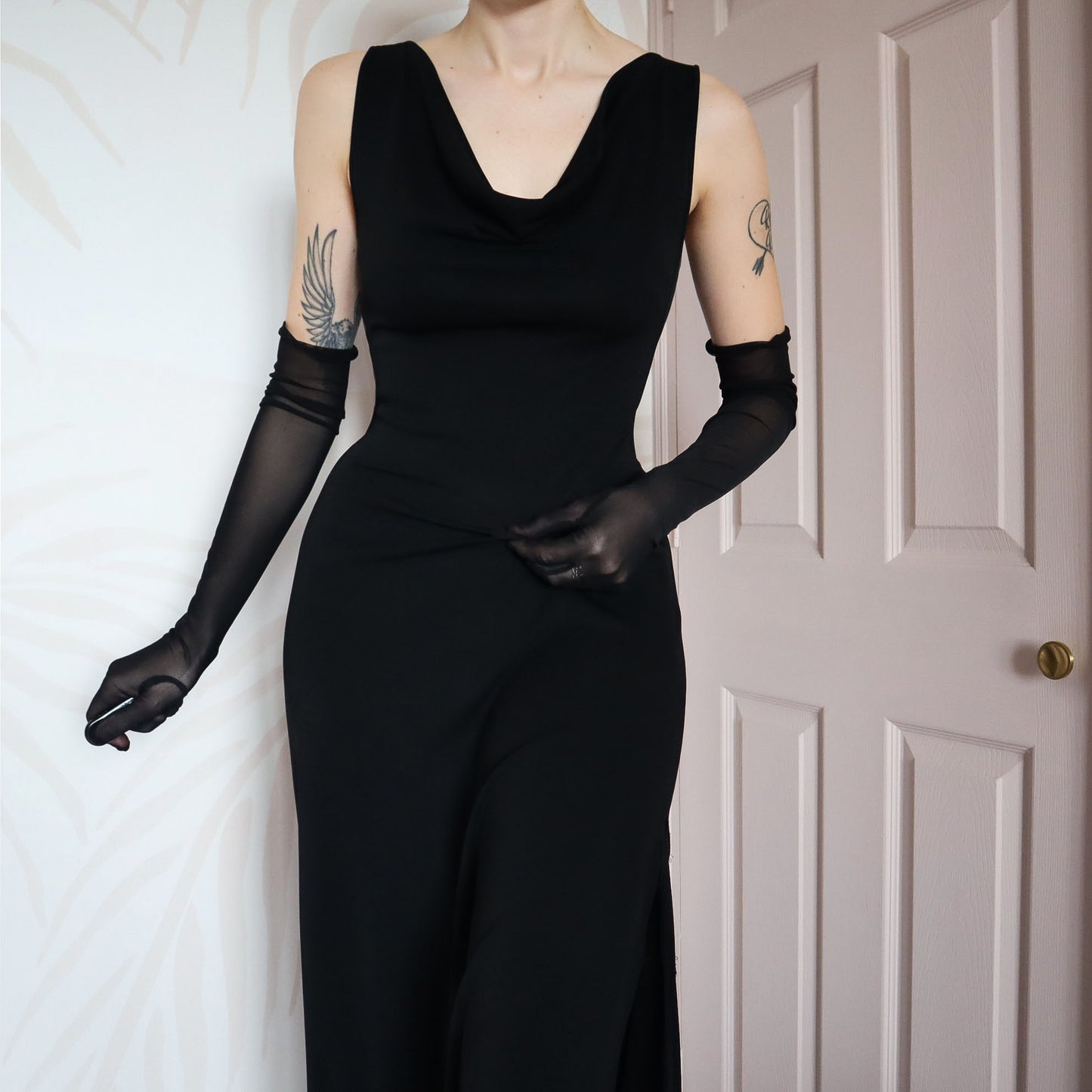 Black stretch sheer black evening gown UK S