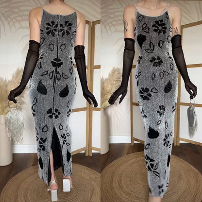 Black & white Serenade silk beaded gown uk 10-12