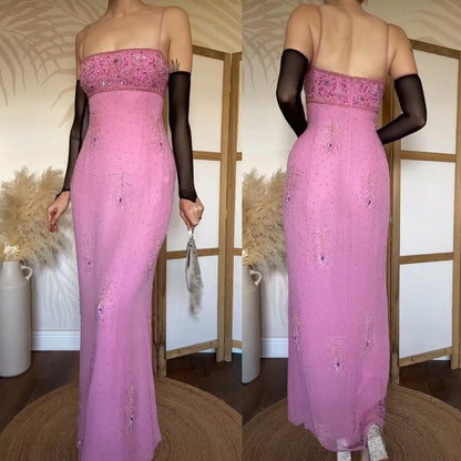 Baby pink 100% silk beaded evening dress uk 12-14