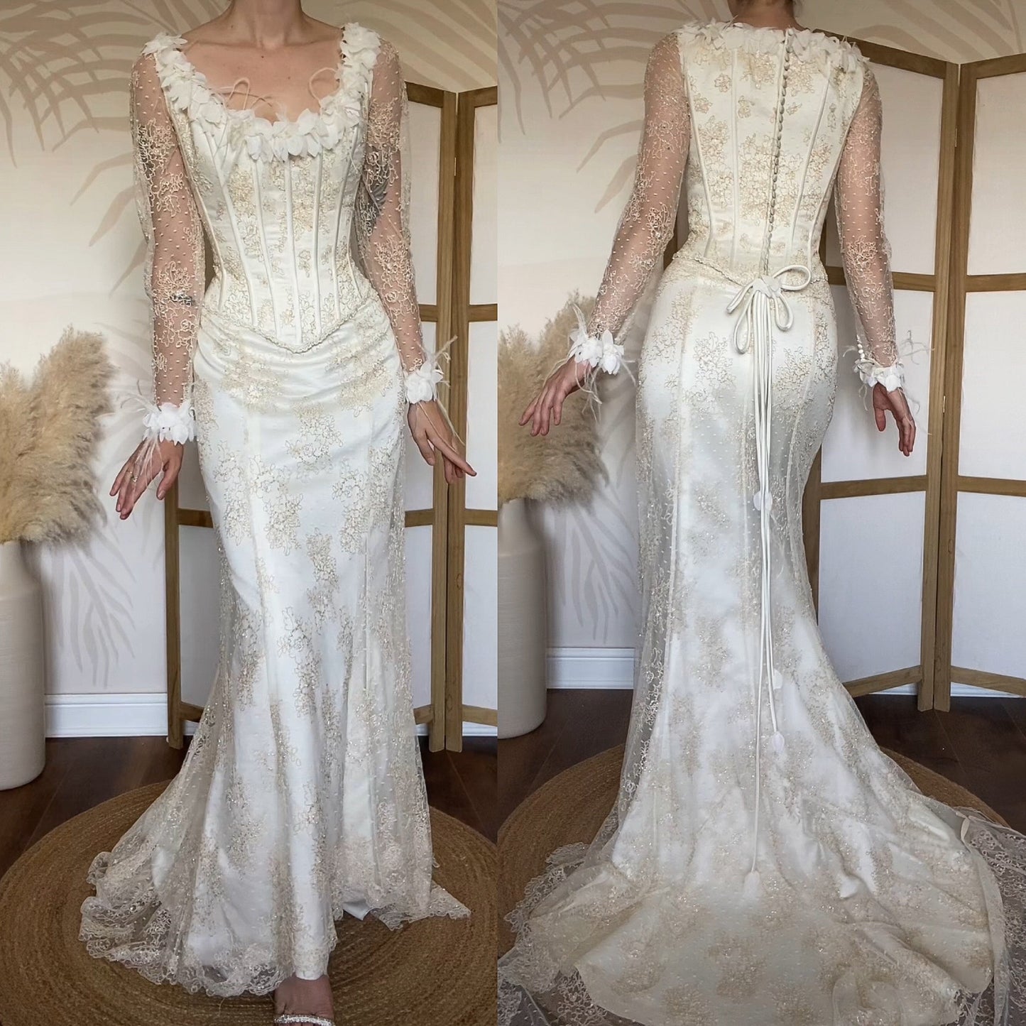 Ian Stuart champagne lace wedding dress uk 12