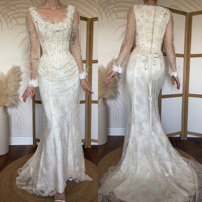 Ian Stuart champagne lace wedding dress uk 12
