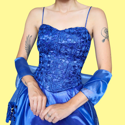 YVE London blue a-line prom dress & shawl UK 12-14