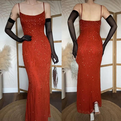 Burnt orange 100% silk beaded/sequin evening dress uk 12-14