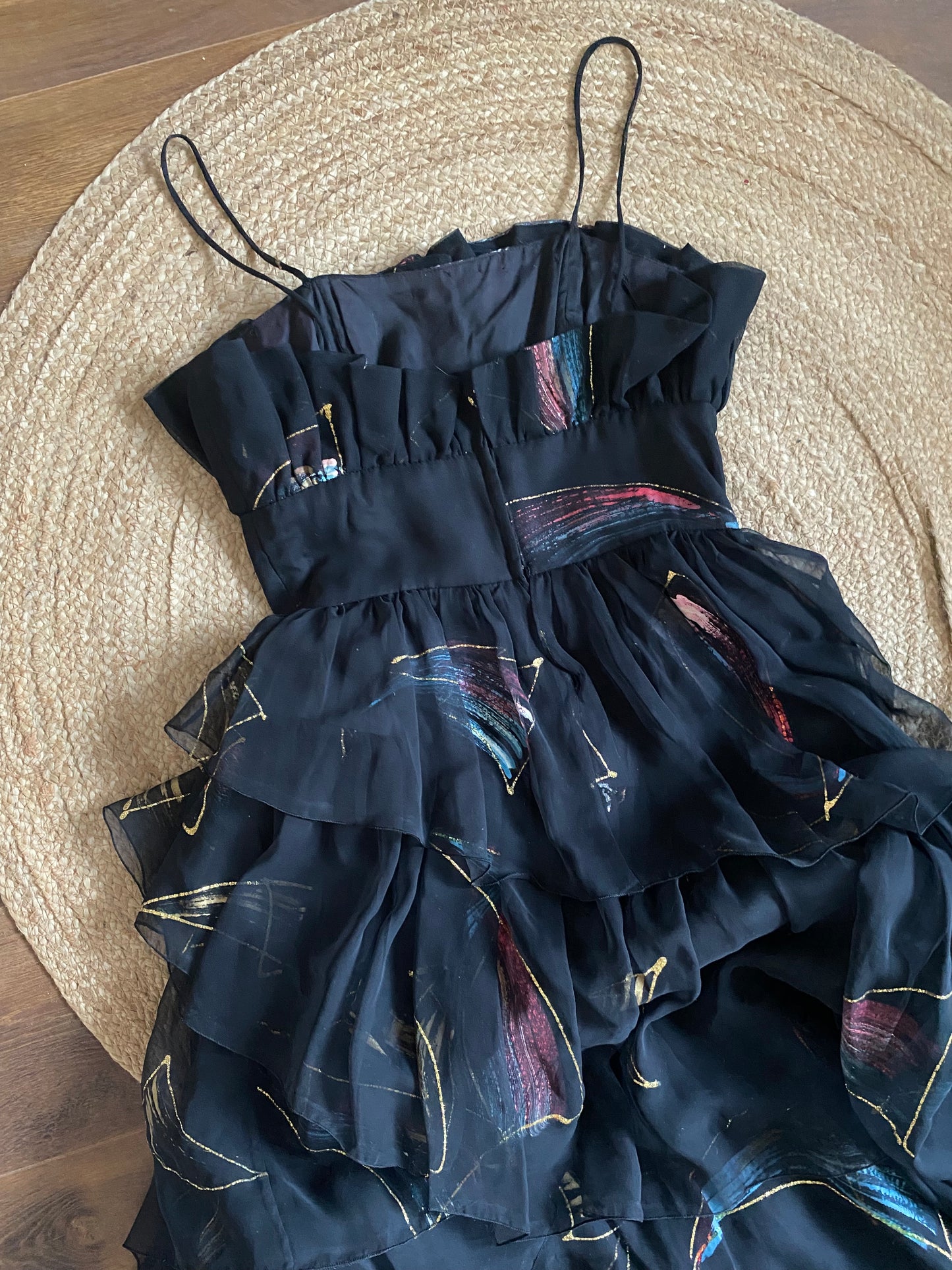 John Charles vintage black layered evening gown UK 12