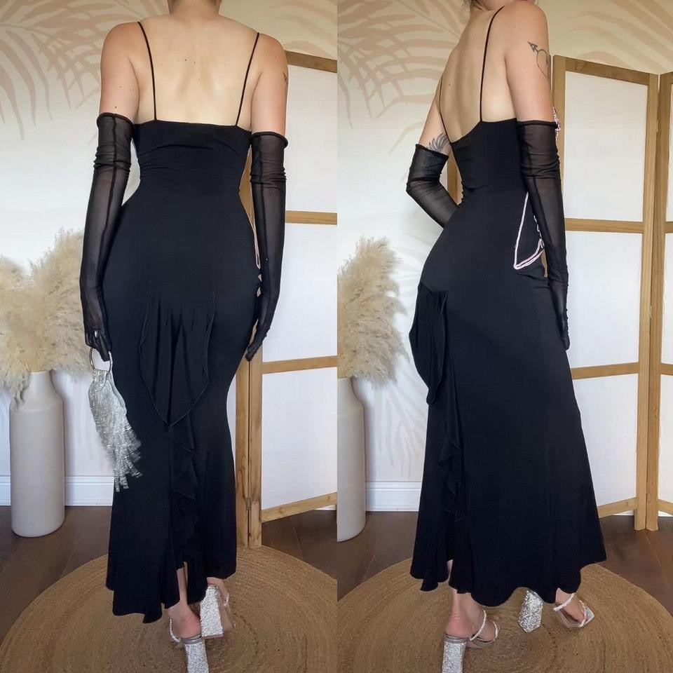Wondaland black & pink stretch evening dress uk 12