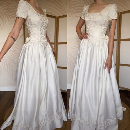 Vintage ivory wedding dress with detachable train uk 8-10