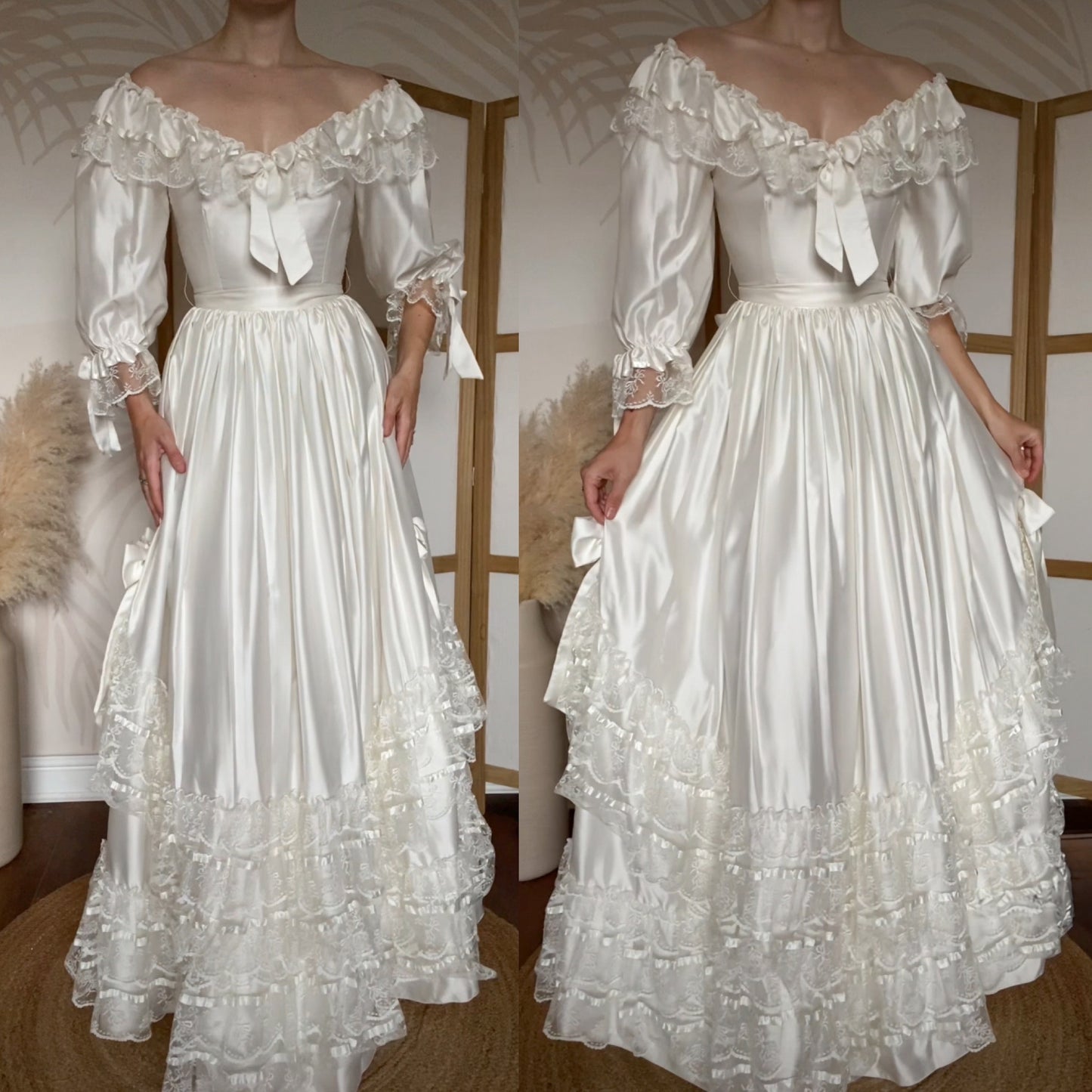 Ivory 80s vintage lace wedding dress uk 8