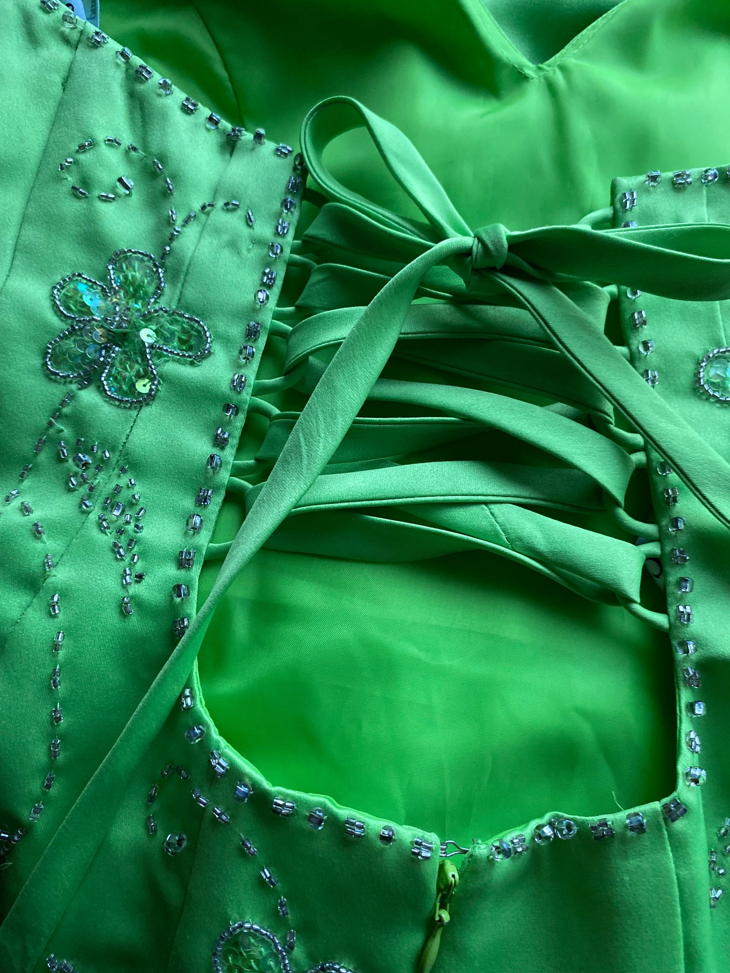 Morgan & Co green beaded halter neck evening gown UK 14