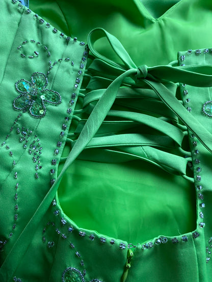 Morgan & Co green beaded halter neck evening gown UK 14