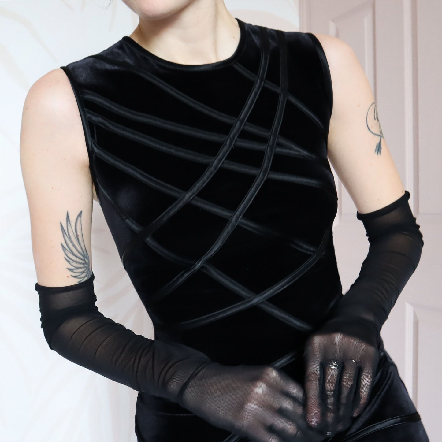 Black velvet stretch evening gown UK 12-14