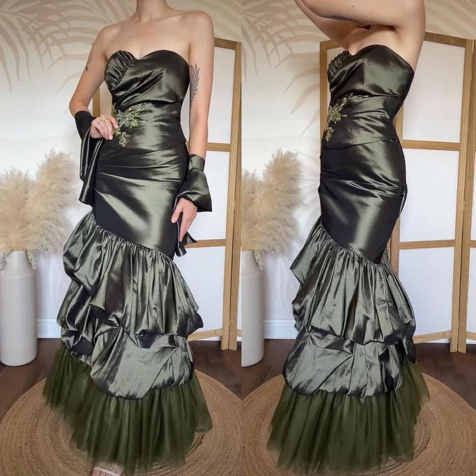 Goya green strapless fishtail prom dress & shawl uk 8