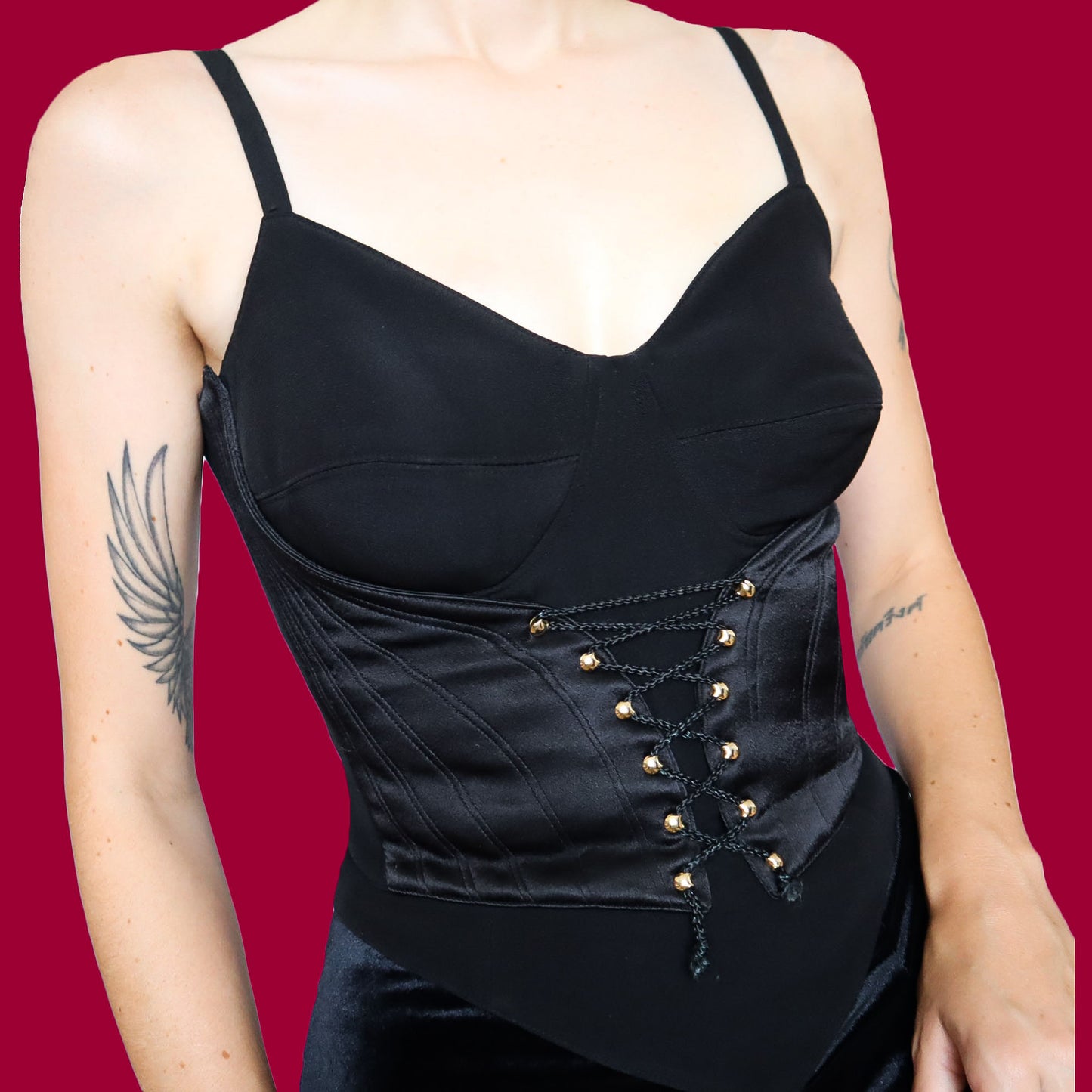 Black lace up front corset top UK 14