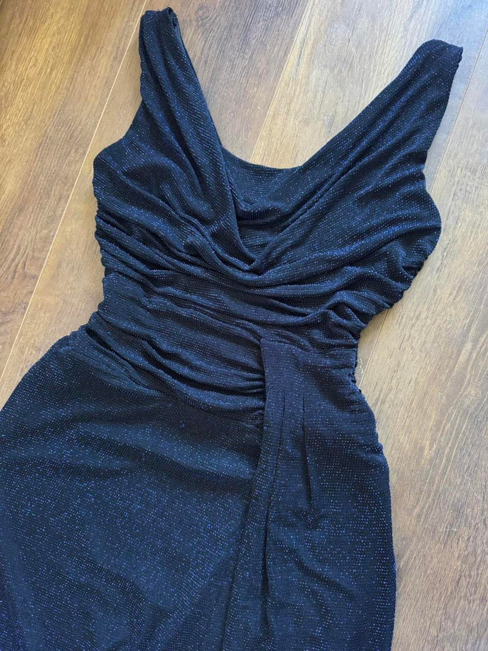 Black & blue metallic stretch evening dress uk 10