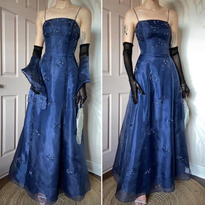 Niki Livas navy organza a-line prom dress UK 12