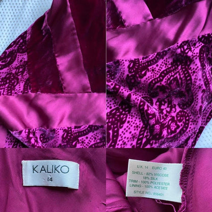 Silk blend dark pink velvet & satin slip dress UK 12-14
