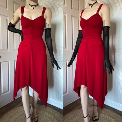 Red stretch midi evening dress UK 8-10