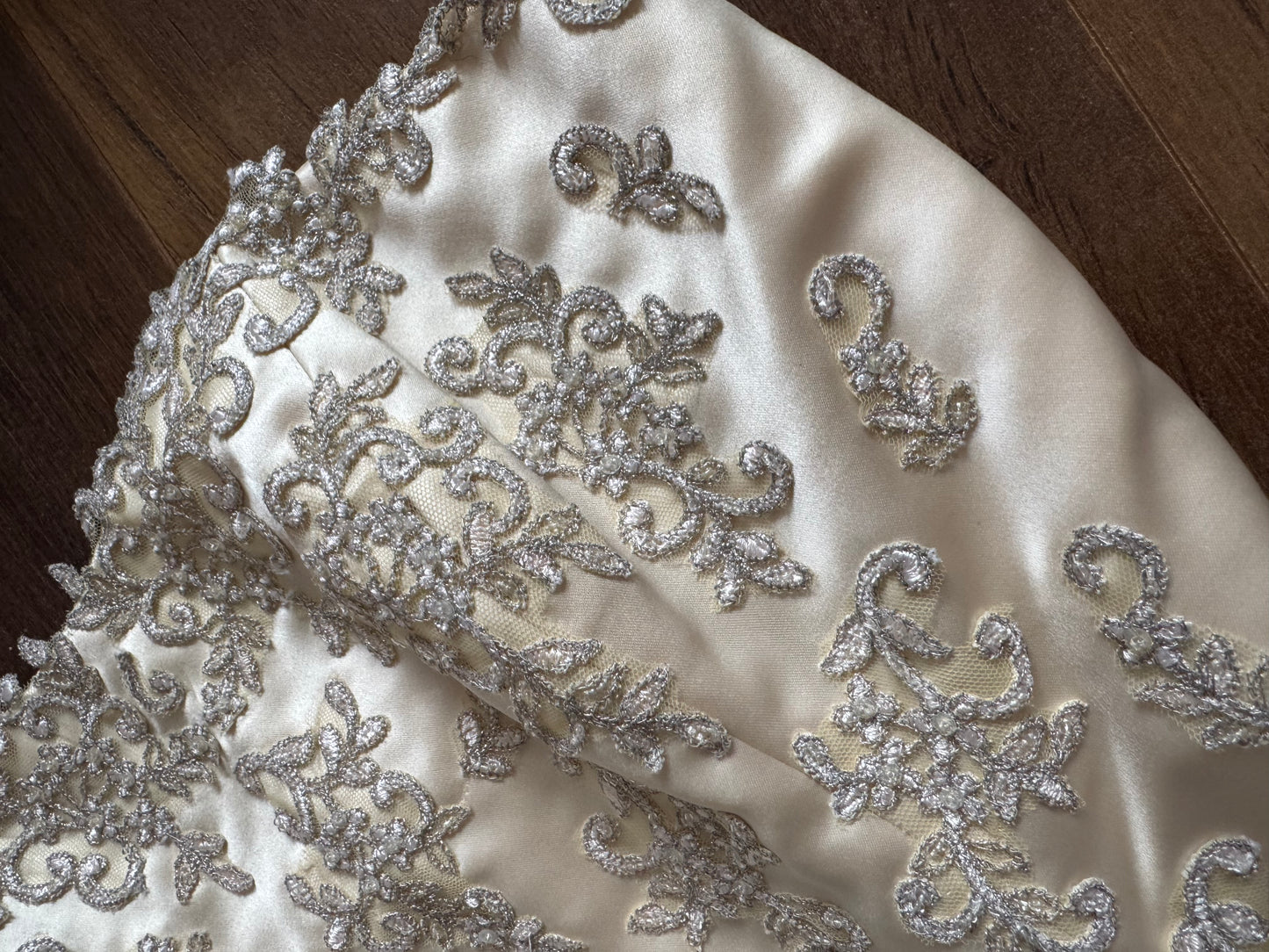 Champagne strapless lace wedding dress uk 12