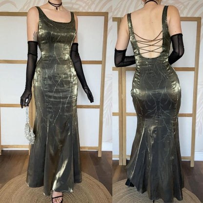 Christine Elizabeth iridescent green beaded gown UK 12