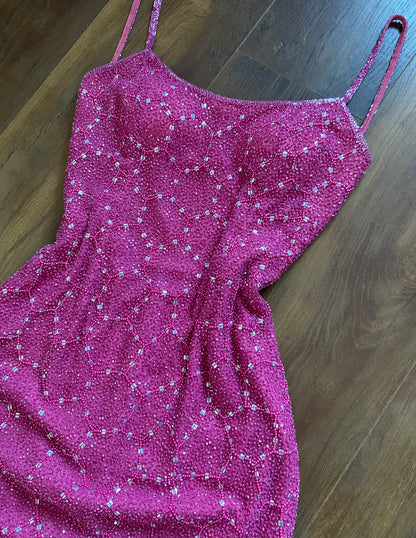 Aftershock 100% silk pink beaded evening dress uk 10