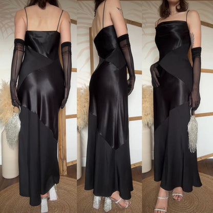Black satin panelled slip dress uk 12