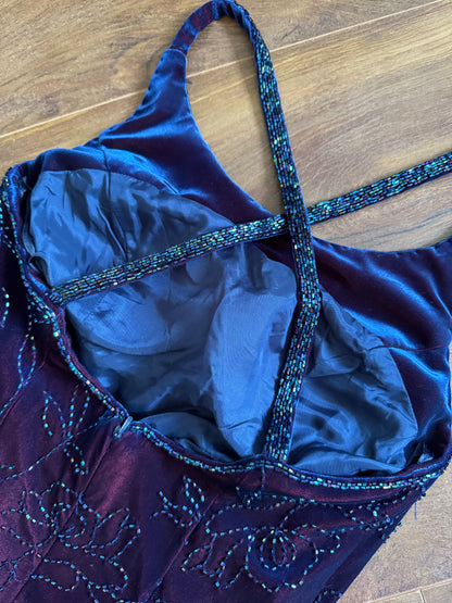 Iridescent beaded velvet evening dress uk 8