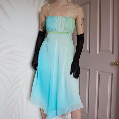Debut Green & Blue Midi Summer Party Dress UK Size 10
