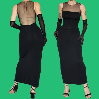 Black stretch sheer bust & waist evening dress UK 10