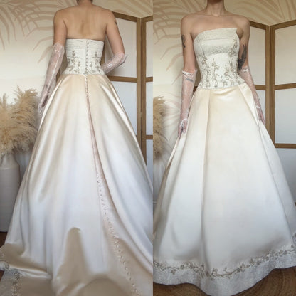 Strapless a-line cream ethereal wedding dress uk 10