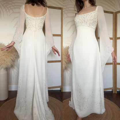 Ivory long sleeve ethereal wedding dress uk 14