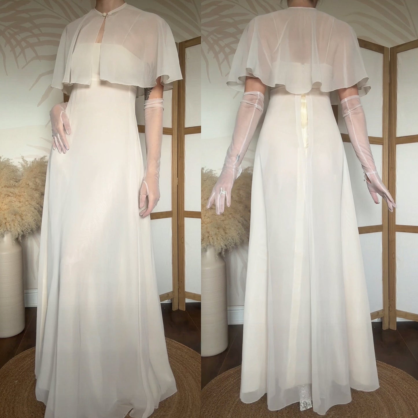 Vintage 70s 2-piece dress & cape wedding set uk 6-8/XS