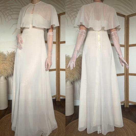 Vintage 70s 2-piece dress & cape wedding set uk 6-8/XS