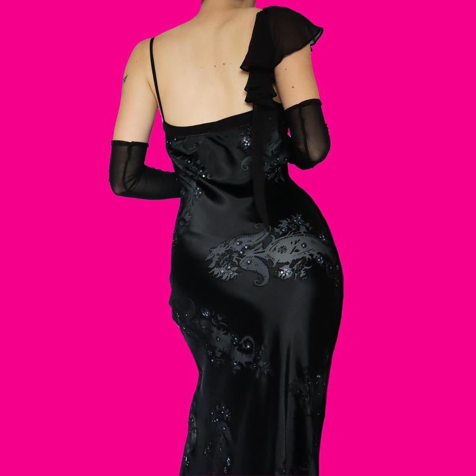 Silk blend black evening dress UK 12