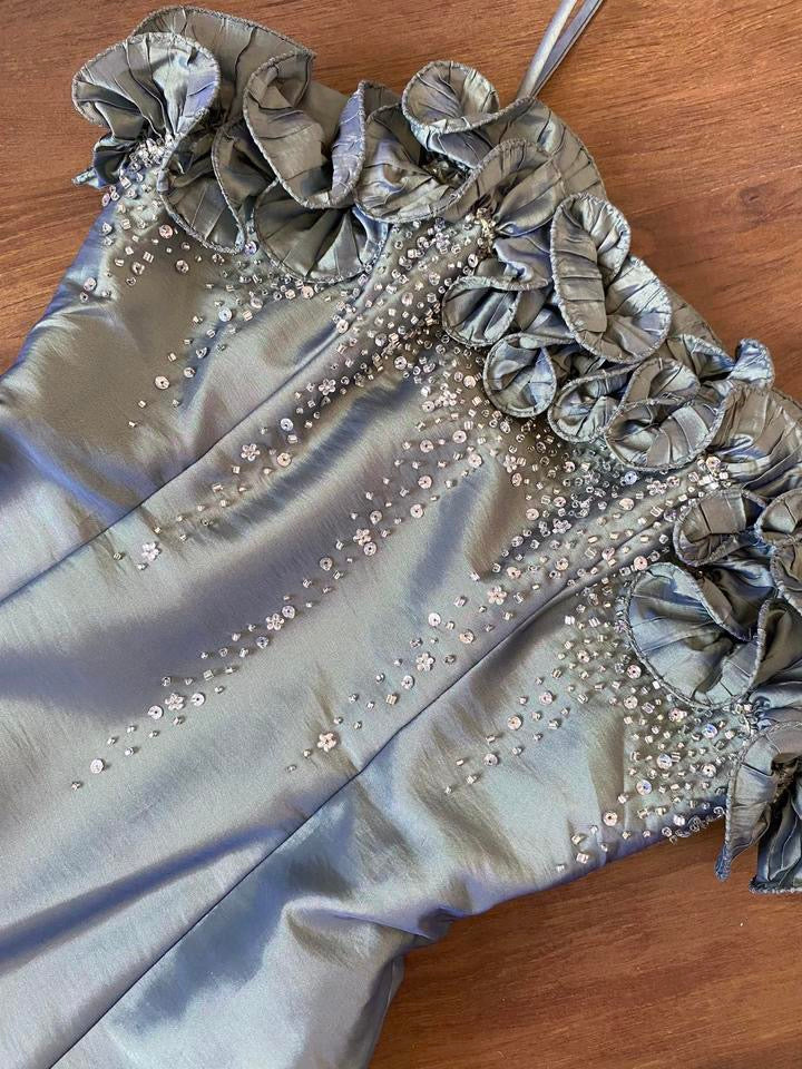 Hilary Morgan green evening dress & shawl UK 8-10