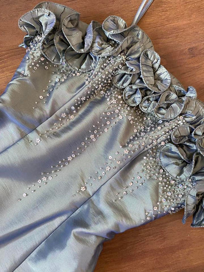 Hilary Morgan green evening dress & shawl UK 8-10