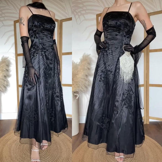 Black beaded a-line prom dress & shawl uk 16