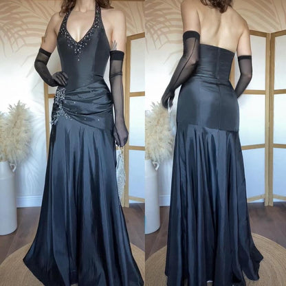 Black Jora halter-neck fit & flare prom dress uk 12