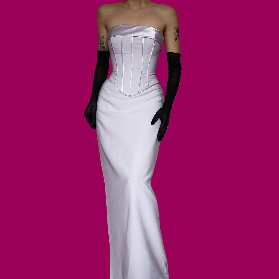 Lilac strapless corset evening dress UK 10-12