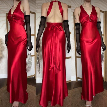 Niki Livas petite red satin prom dress uk 8