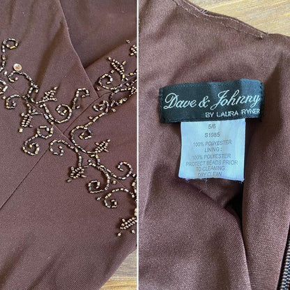 Dave & Johnny brown stretch beaded dress uk 10
