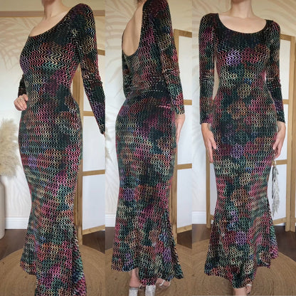 Colourful velvet long sleeve bodycon dress uk S/8-10