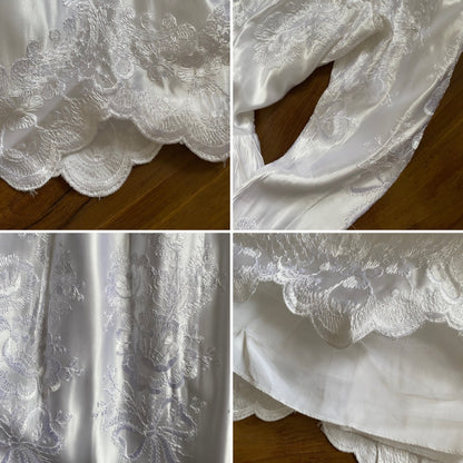 Bright white satin embroidered long sleeve wedding dress uk 8