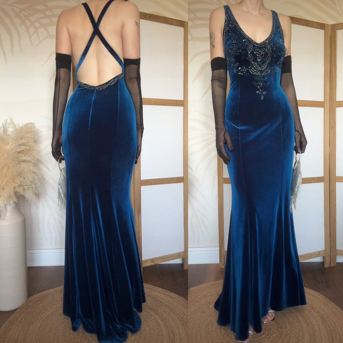 Niki Livas electric blue velvet evening dress uk 14