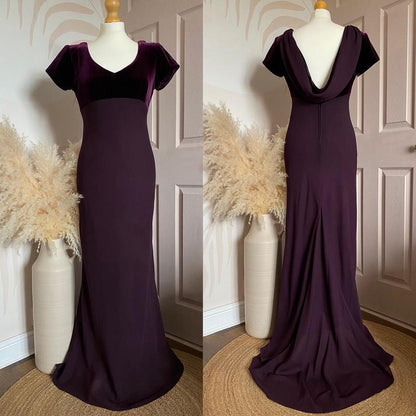 Niki Livas Petite purple short sleeve evening dress uk 10