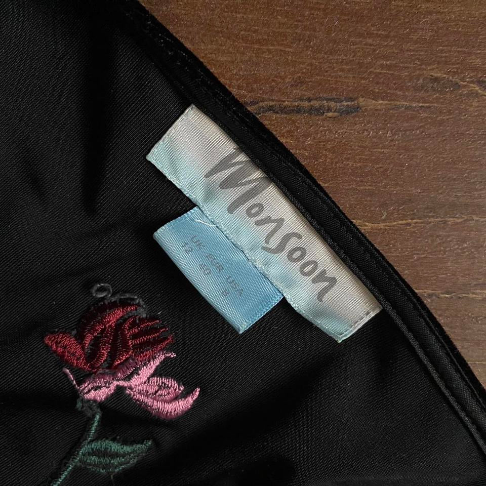 Monsoon black velvet stretch evening dress UK 12-14