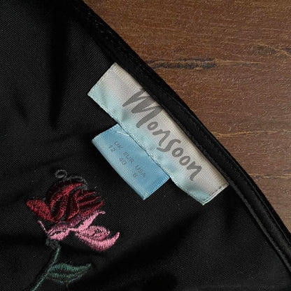 Monsoon black velvet stretch evening dress UK 12-14